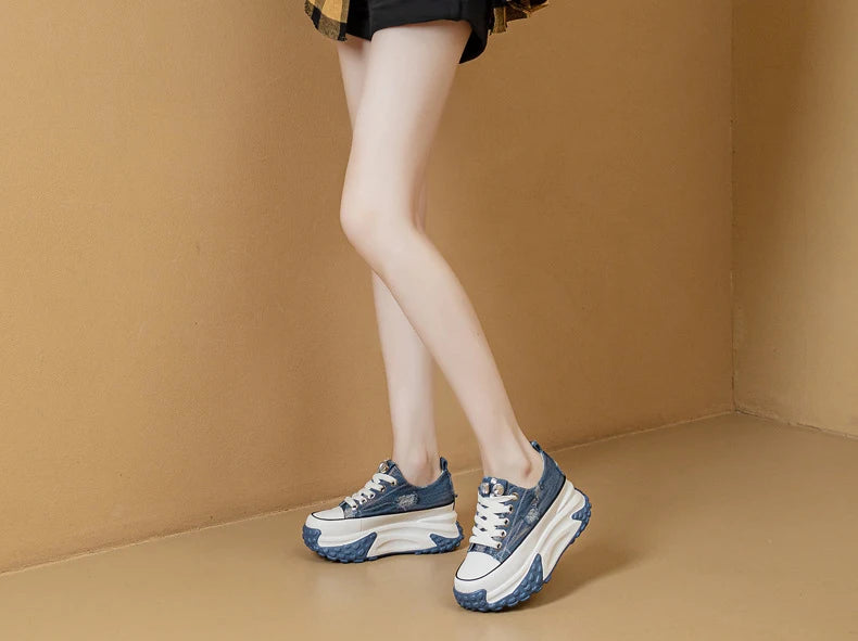 Fujin Denim Leather Platform Sneakers