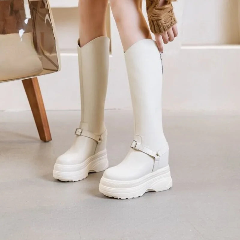 Fujin Women’s Microfiber Leather Ankle Boots – 11cm Chunky Wedge Heels