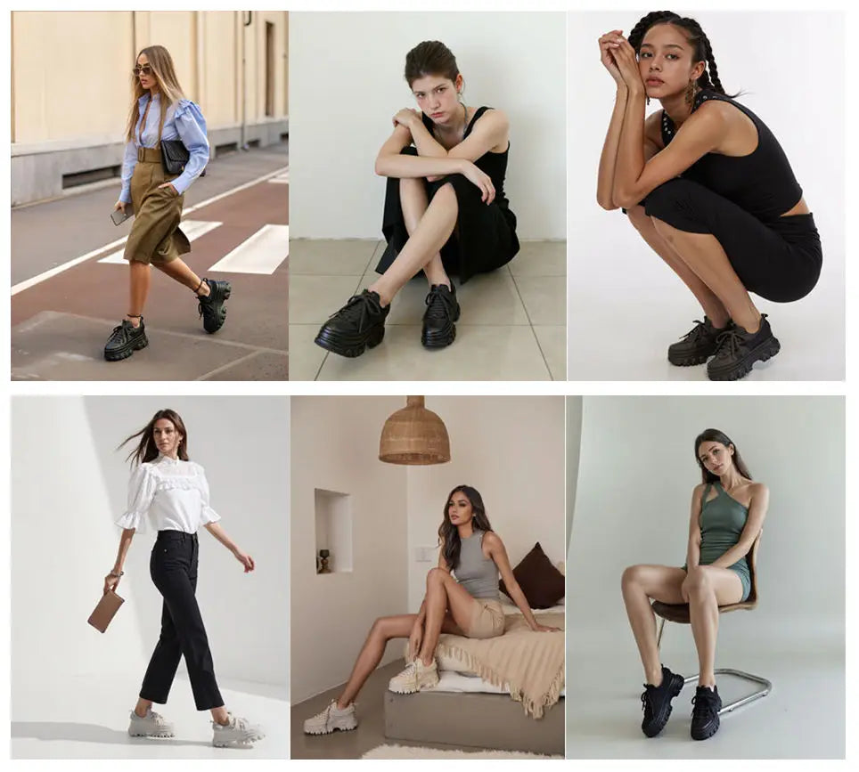 Fujin 9cm Platform Leather Wedge Sneakers – Chunky Breathable Shoes