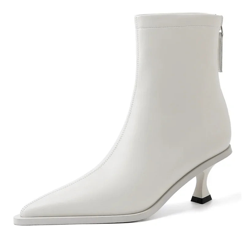 SLSHLYJ Pointed Cowhide Ankle Boots – 5.5cm Slim Heel