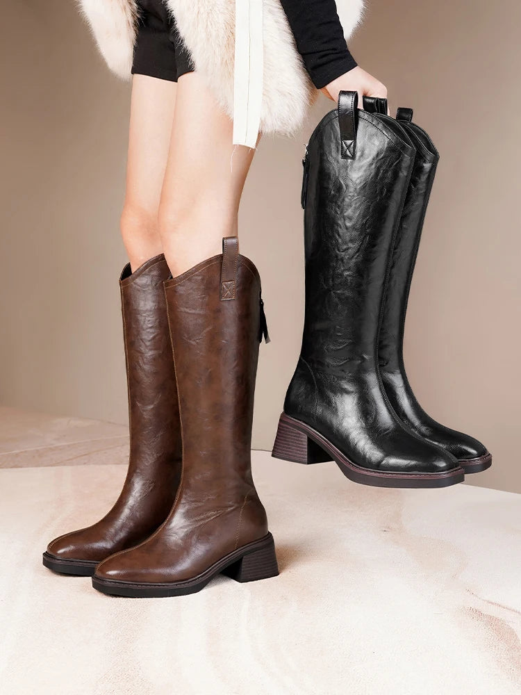 DIMANYU Women’s Mid-Calf Leather Winter Boots – Natural Wool