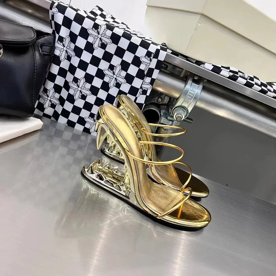 Teeth-Shaped Open-Toe Slippers with Unique Sloping Heel Design