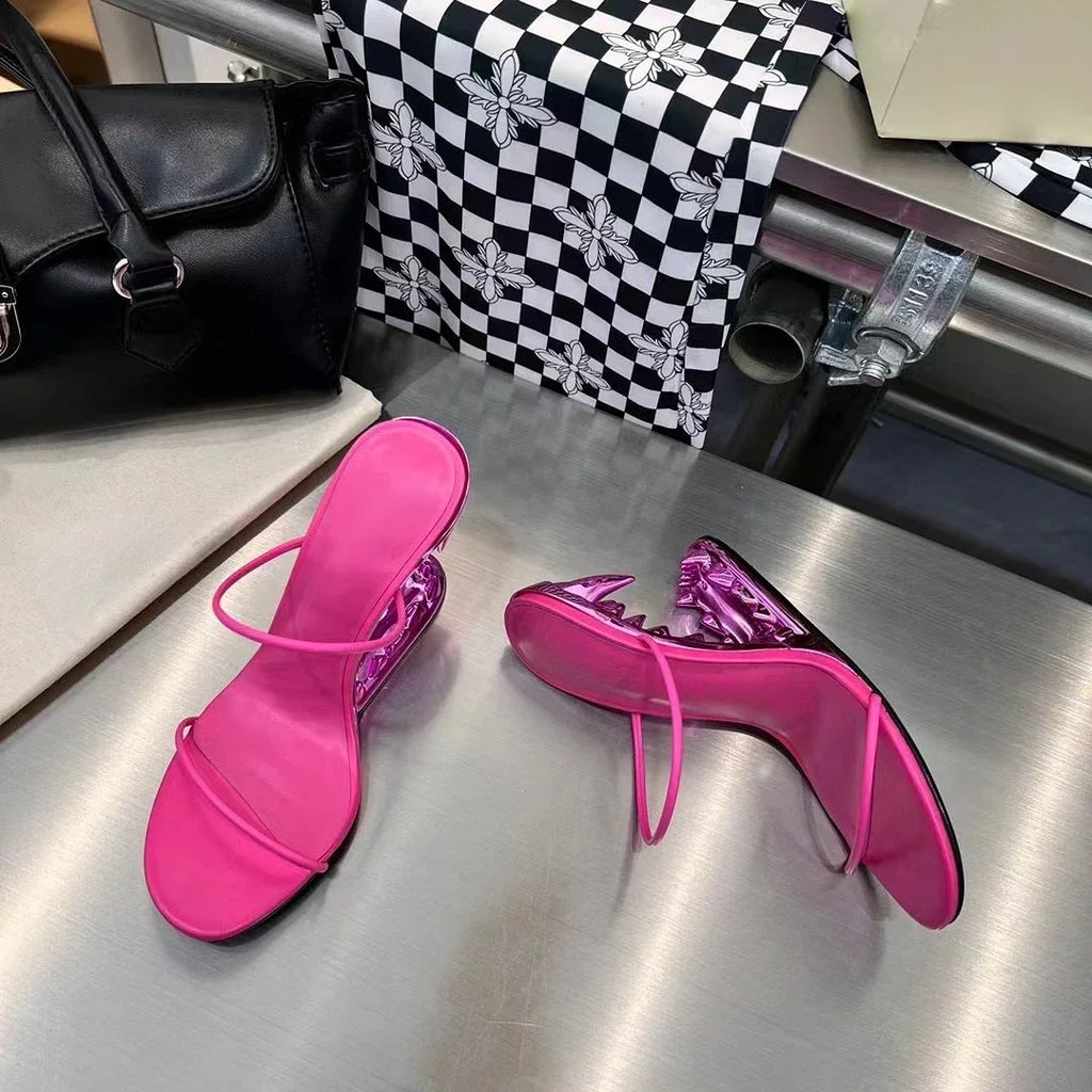 Teeth-Shaped Open-Toe Slippers with Unique Sloping Heel Design