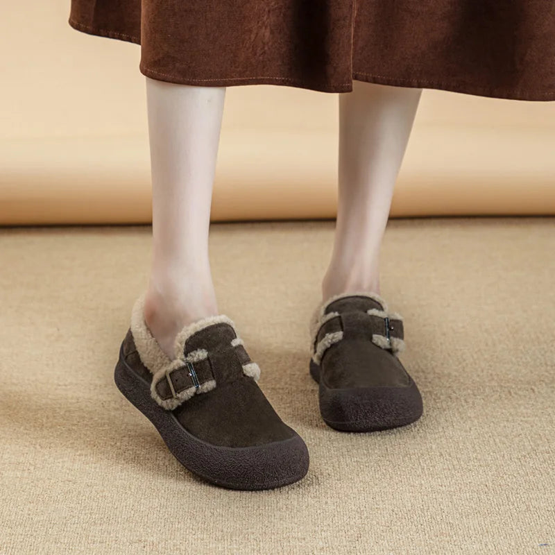 AIYUQI Winter Velvet Genuine Leather Sneakers