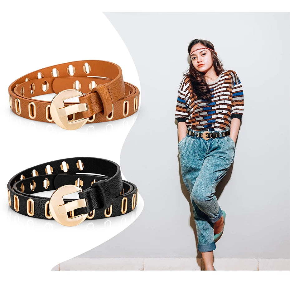 Maikun New Grunge Women’s Adjustable PU Leather Belt – Punk & Novelty Style