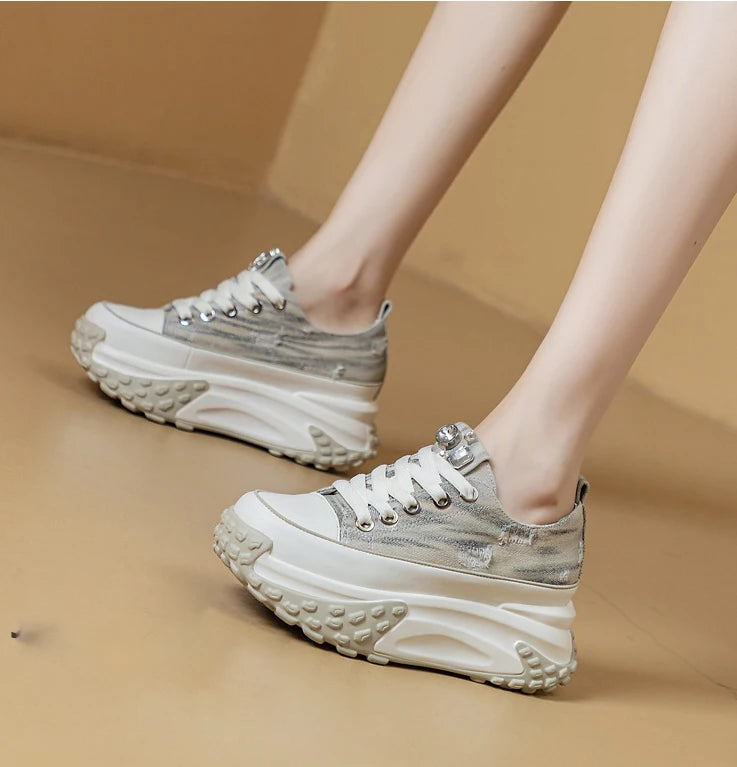 Fujin Denim Leather Platform Sneakers