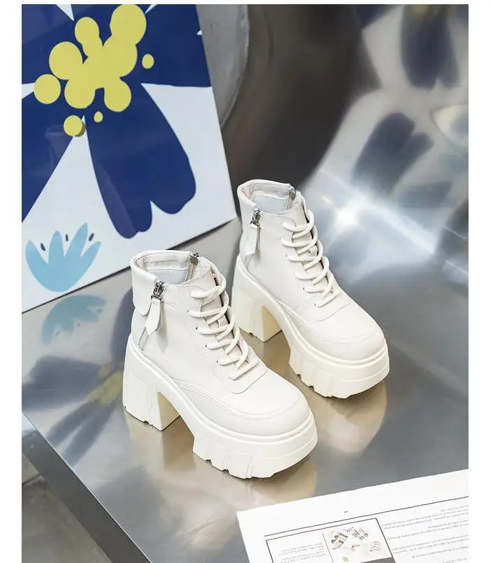 TuoYAO Genuine Leather Platform Ankle Boots