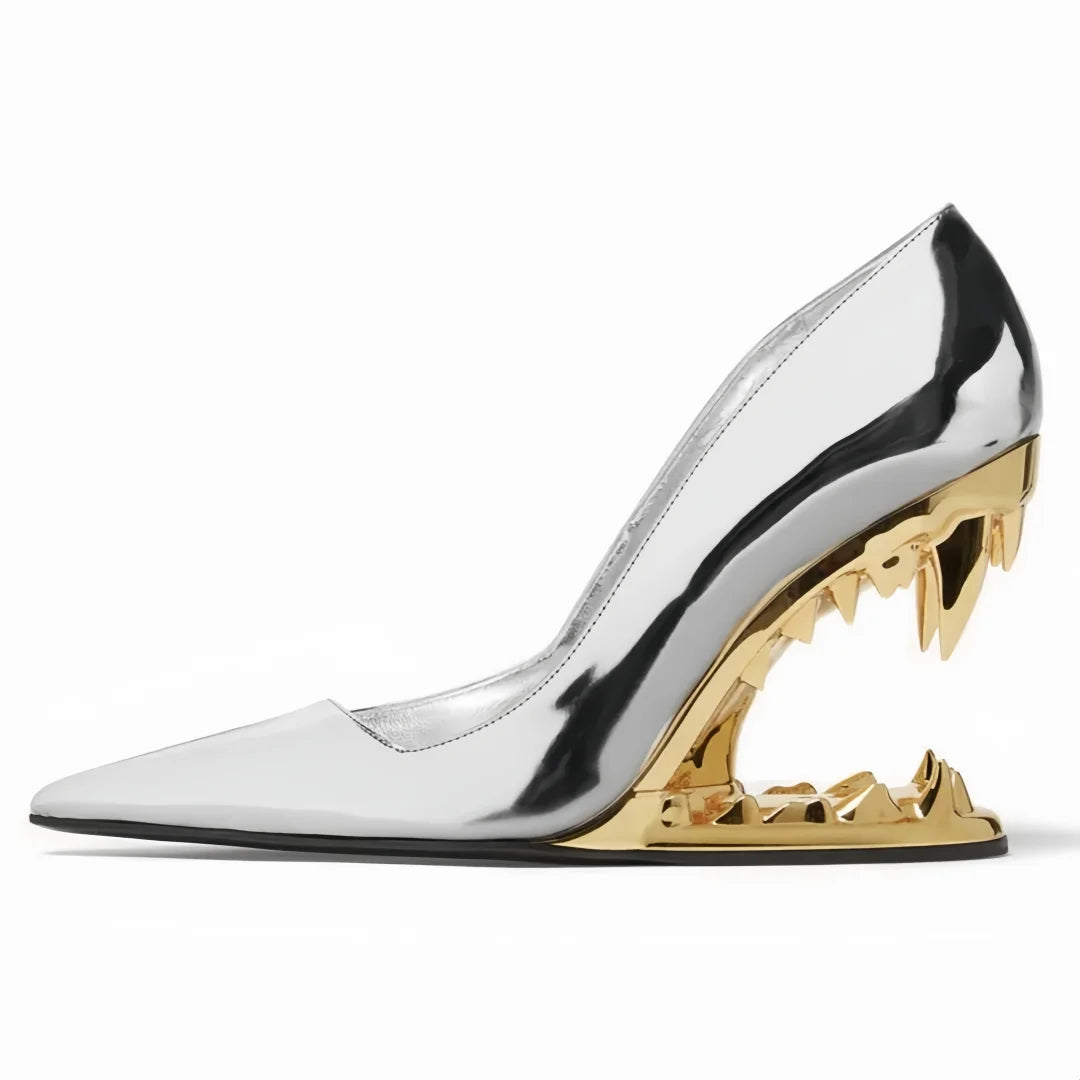 Teeth-Shaped Open-Toe Slippers with Unique Sloping Heel Design