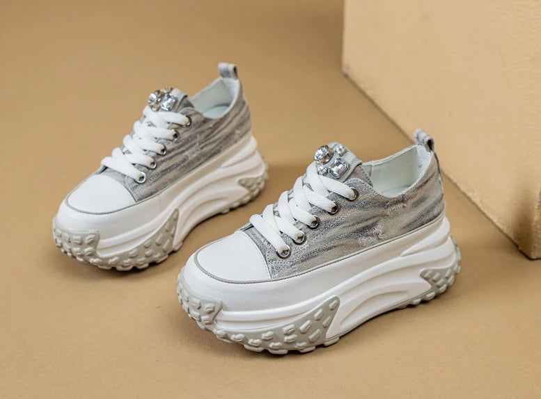 Fujin Denim Leather Platform Sneakers