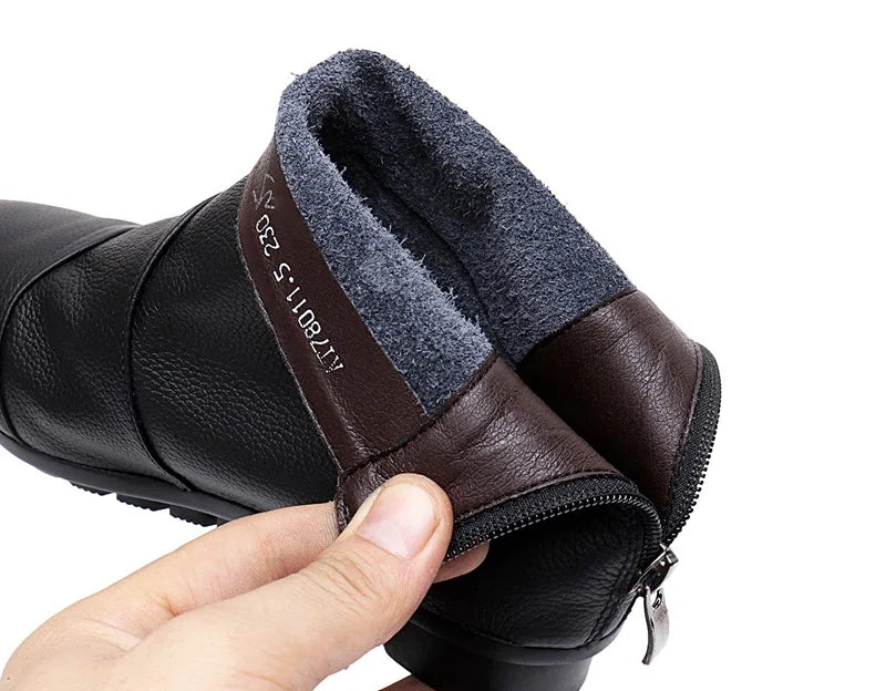 WOIZGIC Women’s Genuine Leather Platform Ankle Boots Zipper Warm Plush Autumn Winter