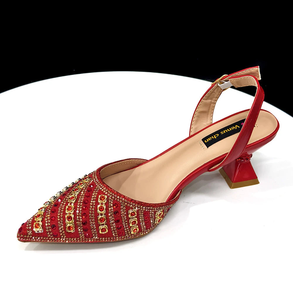 Fuchsia Rhinestone Heels & Handbag Set – Shiny Italian Party Style