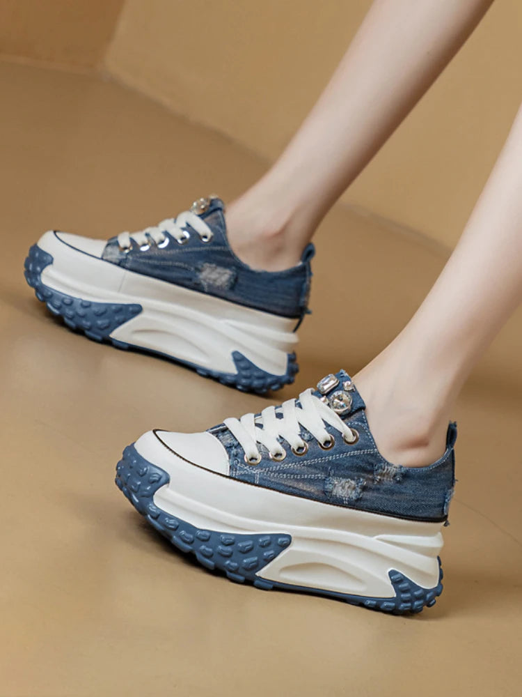 Fujin Denim Leather Platform Sneakers