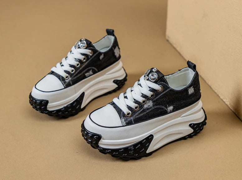 Fujin Denim Leather Platform Sneakers