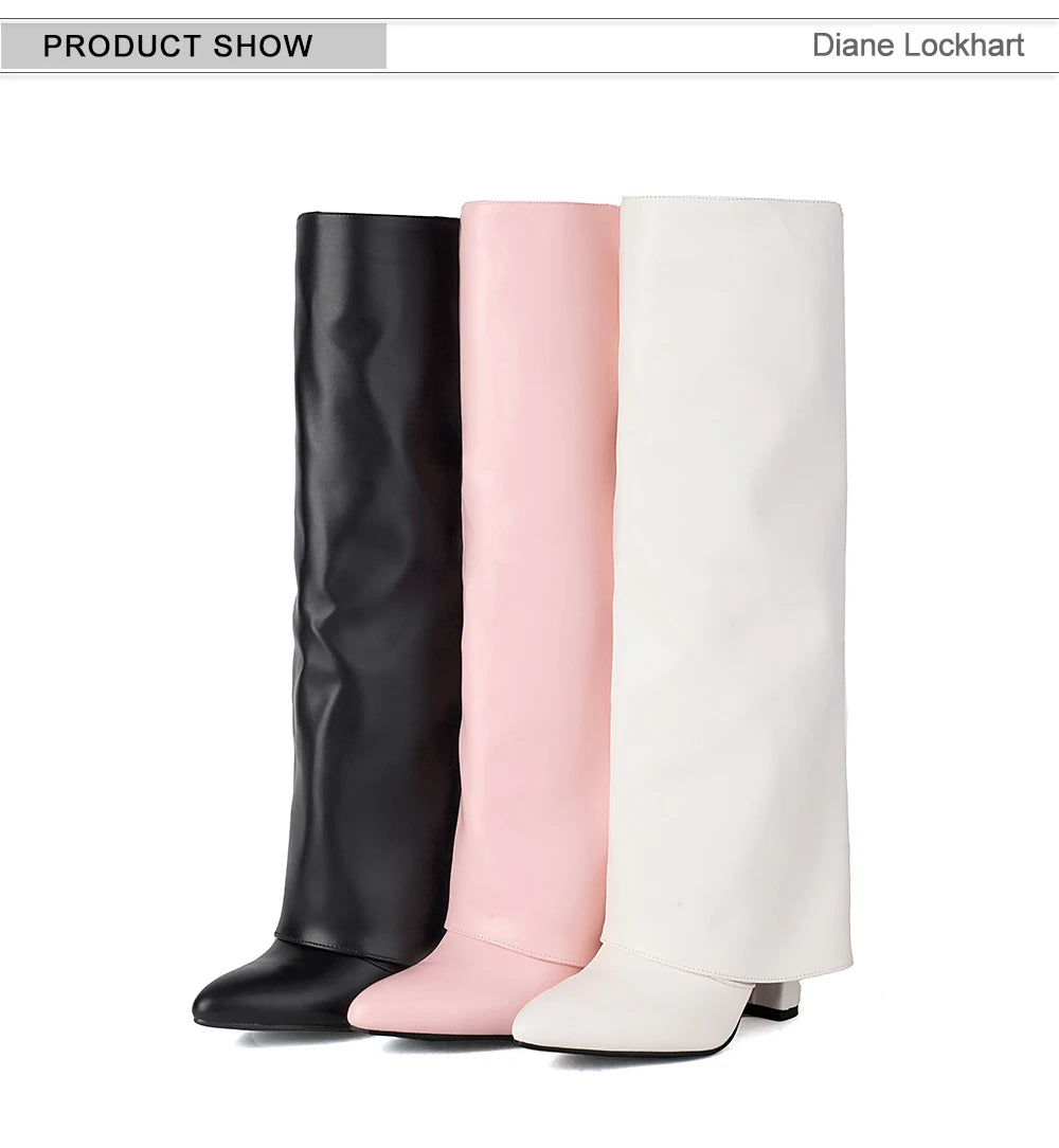 Diane Lockhart Luxury Knee-High Women’s Fold Boots – PU Leather