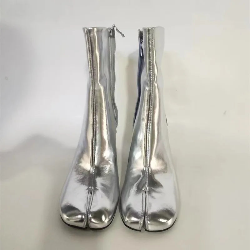 Women’s Split-Toe Tabi Ankle Boots – Chunky High Heel Chelsea Short Booties