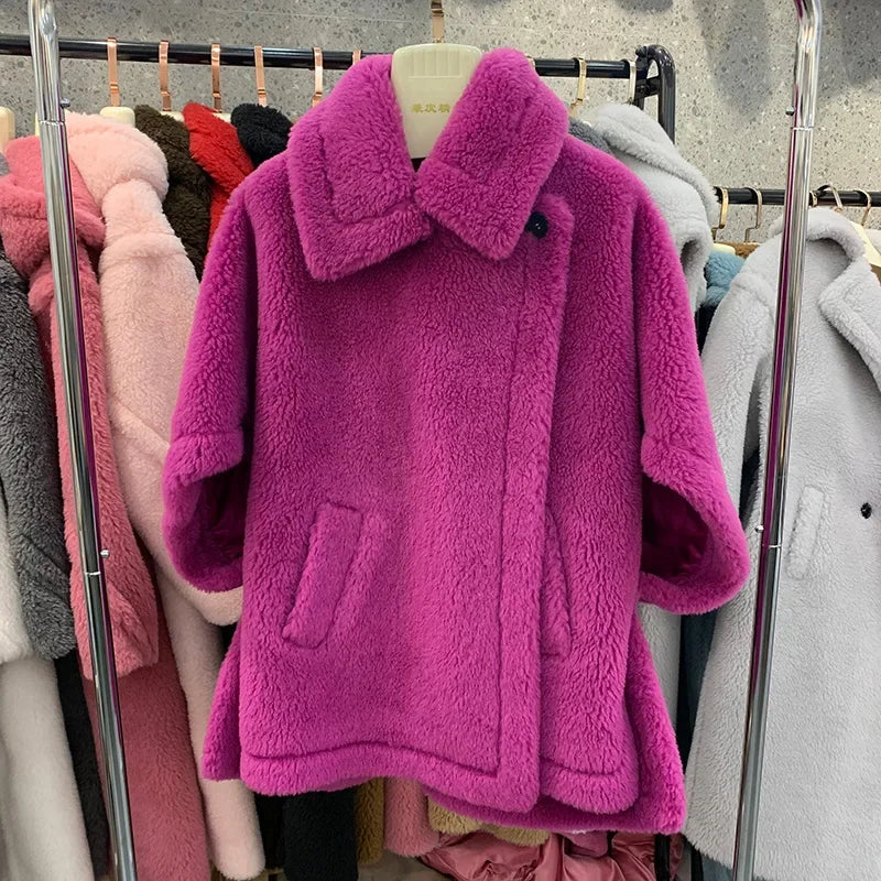 Winter Wool Fur Coat – Luxury Teddy Streetwear Warm Overcoat