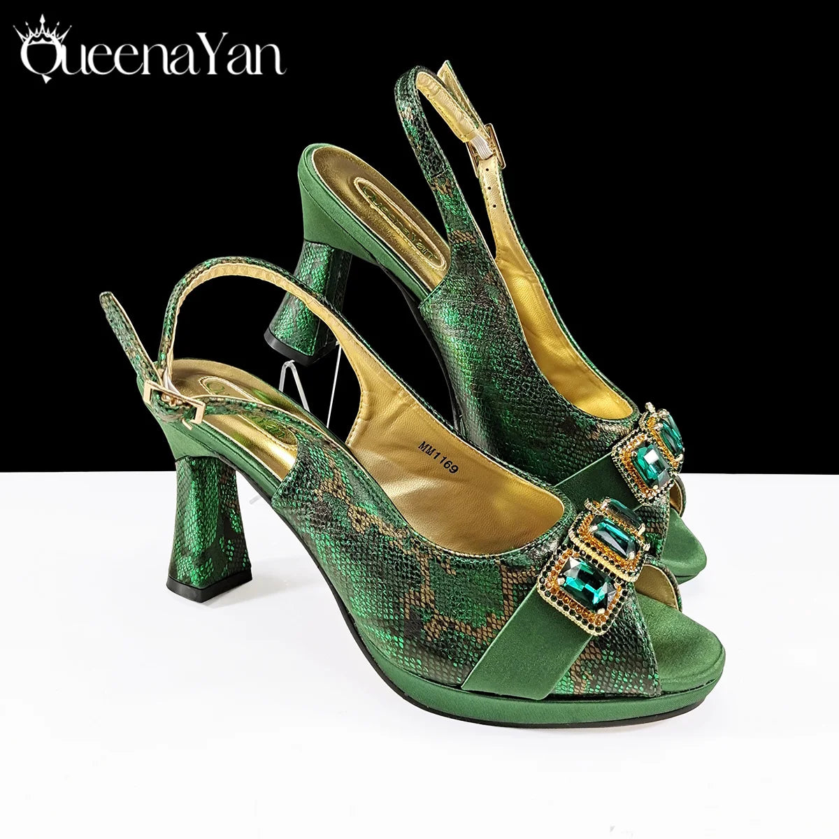 Elegant Green Peep-Toe Heels & Matching Bag Set