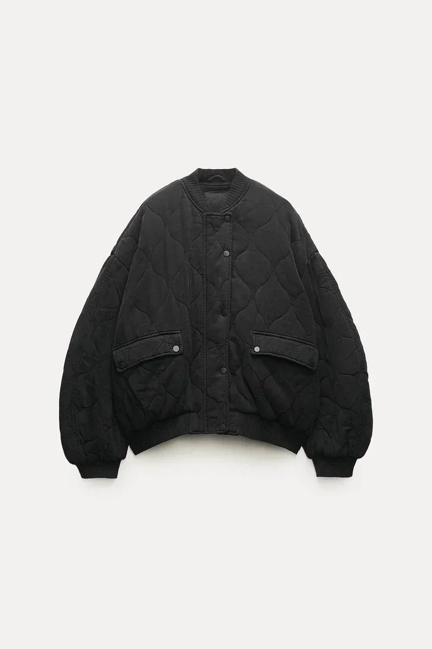 Bomber Jacket – Loose Fit Zip-Up Coat with Flap Pockets for Fall & Winter
