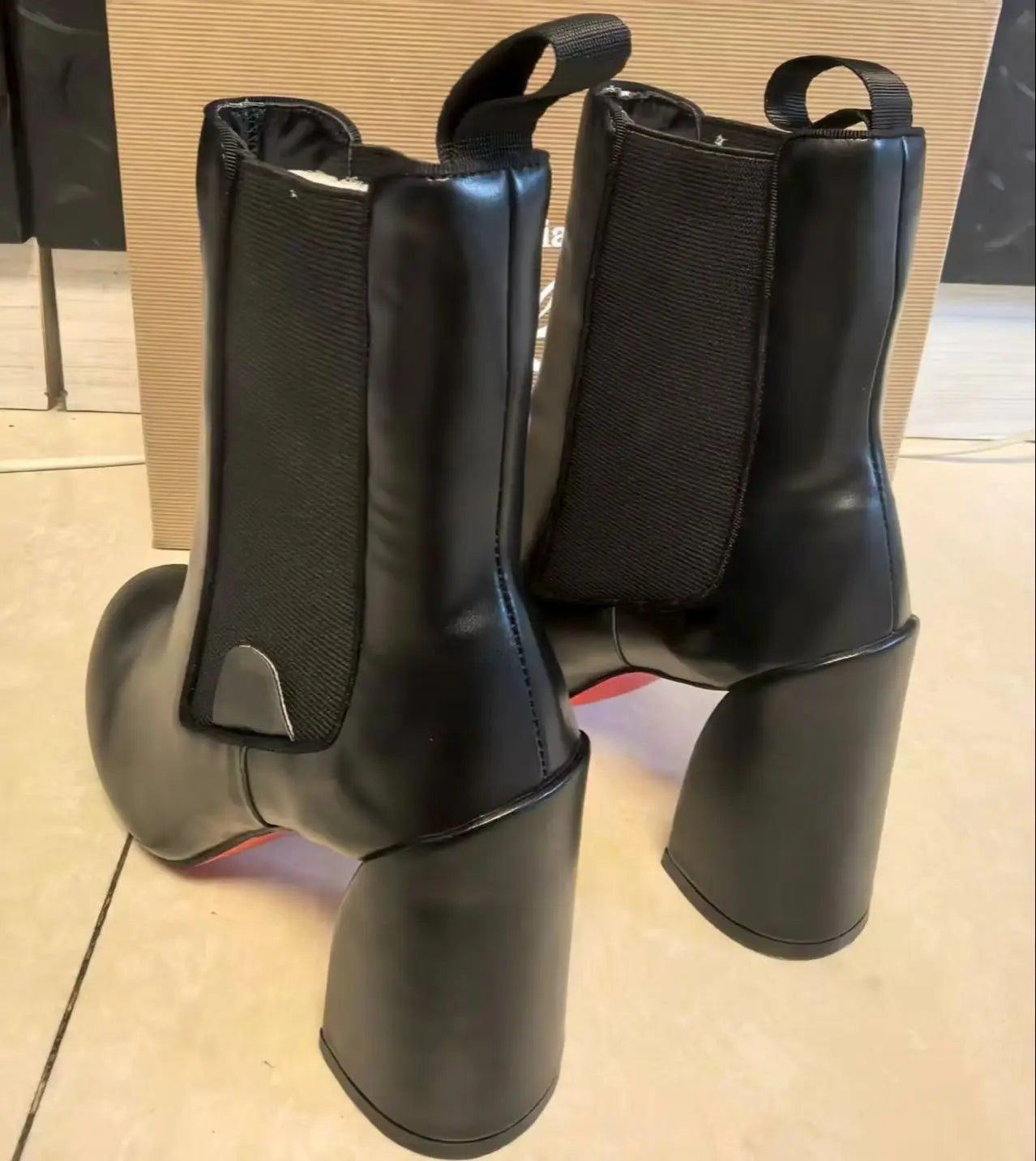 Hemegot Black Leather Red Sole High Heel Boots –