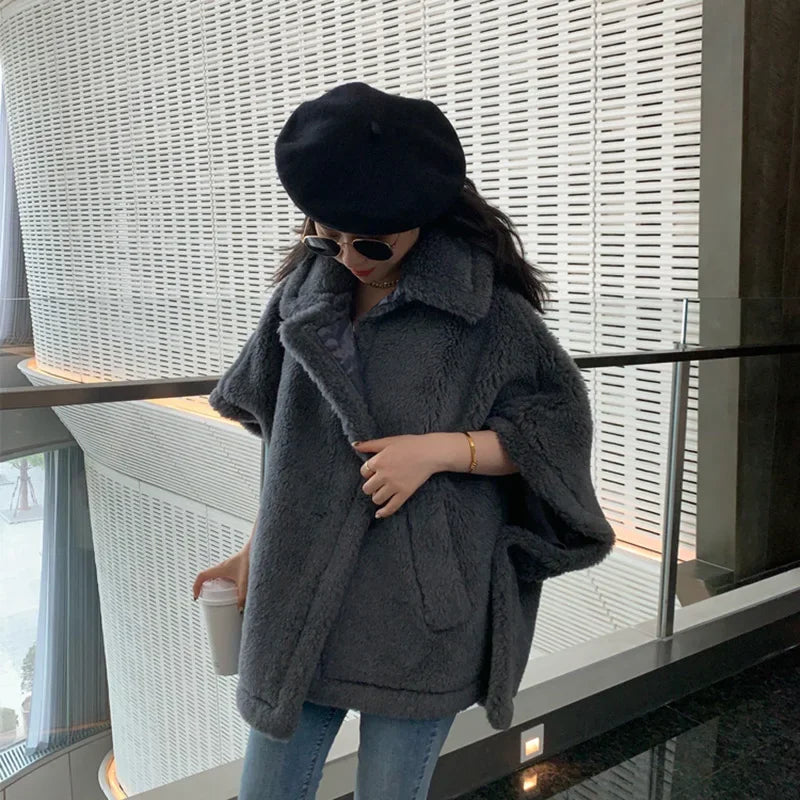 Winter Wool Fur Coat – Luxury Teddy Streetwear Warm Overcoat