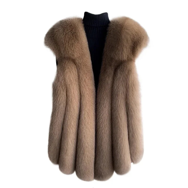 Fox Fur Vest for Women – Luxury Thick Real Fur Coat for Autumn/Winter