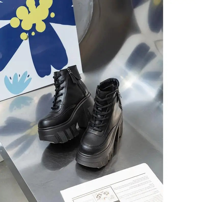 TuoYAO Genuine Leather Platform Ankle Boots