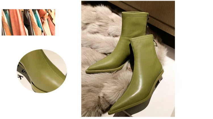 SLSHLYJ Pointed Cowhide Ankle Boots – 5.5cm Slim Heel
