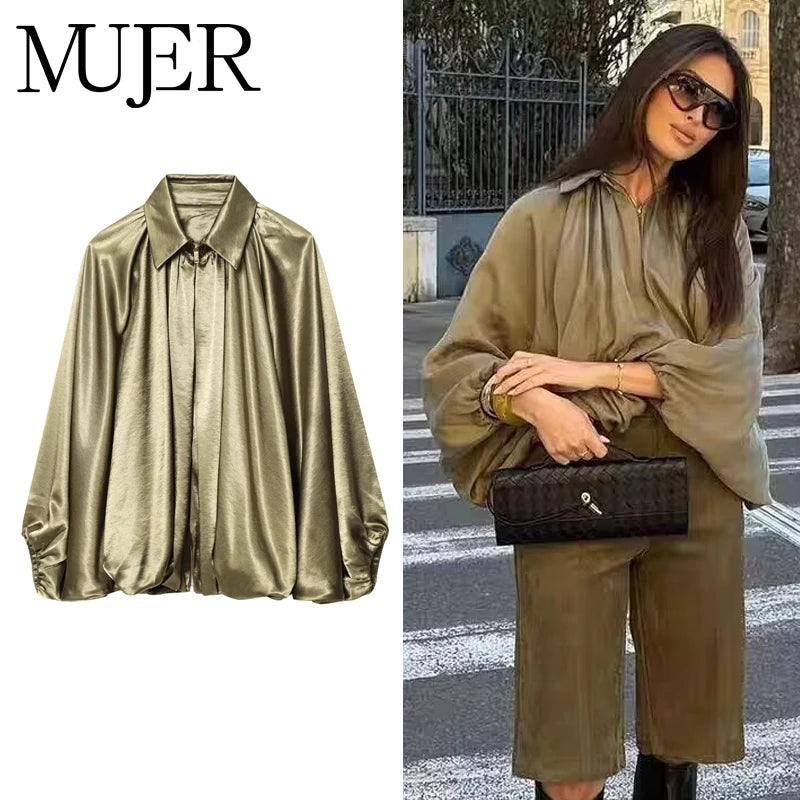 MUJER Oversized Ruched Bomber Jacket