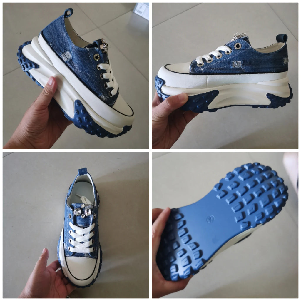 Fujin Denim Leather Platform Sneakers