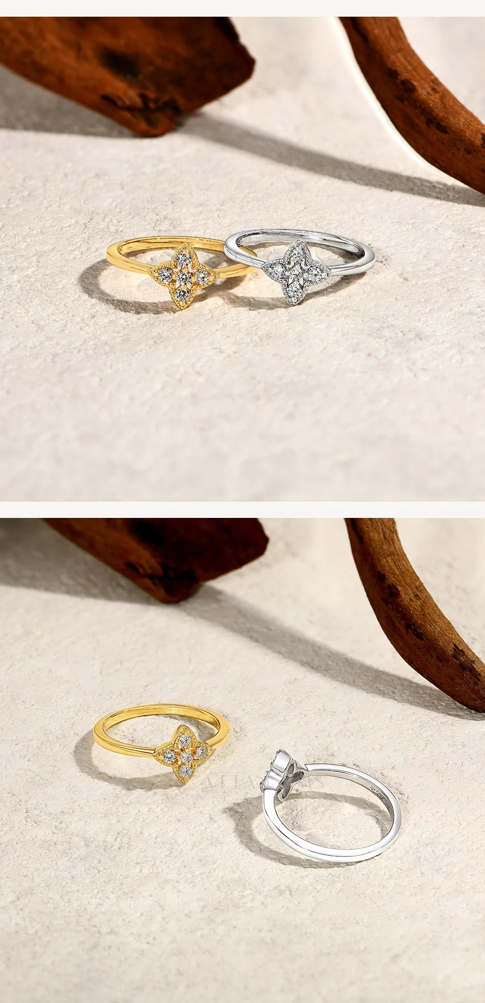 ATTAGEMS Women’s Moissanite Ring – 18K Gold Plated S925 Silver