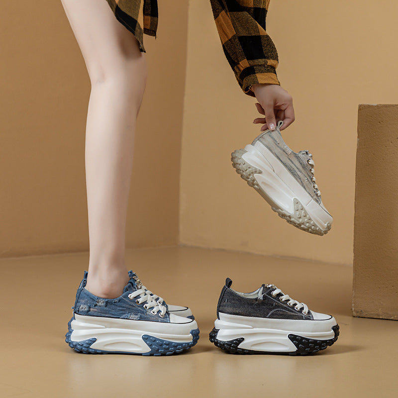 Fujin Denim Leather Platform Sneakers