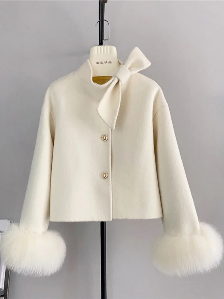 Wool Coat with Fox Fur Cuffs – Luxury Women’s Cashmere