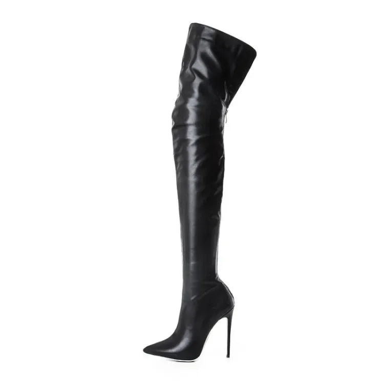 Over-the-Knee Thigh High Boots – Stretch PU Leather High Heel Winter Shoes