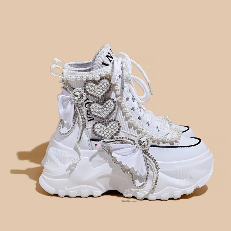 Sweet Cherub Thick-Soled Canvas Sneakers