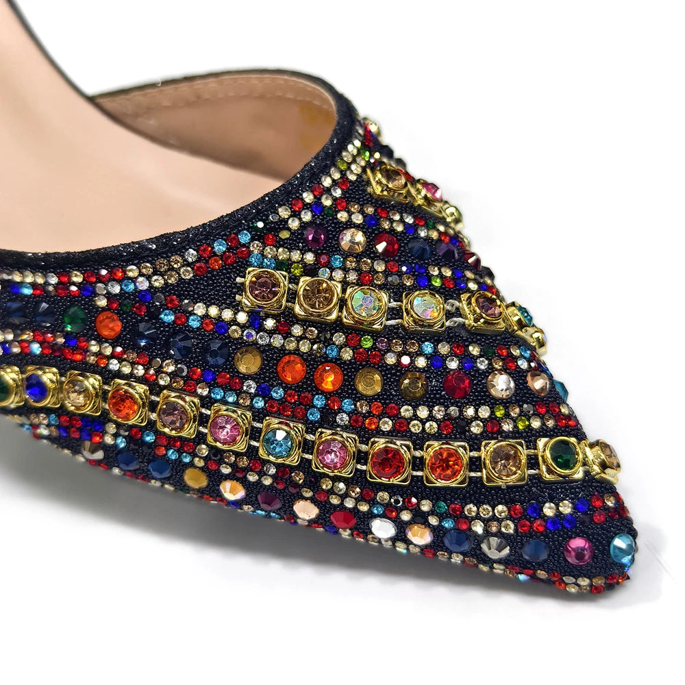 Fuchsia Rhinestone Heels & Handbag Set – Shiny Italian Party Style