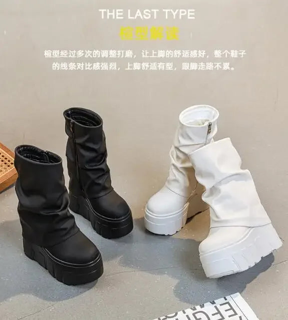 Calf Ankle Booties – PU Leather Motorcycle Boots with Platform, Winter 2025