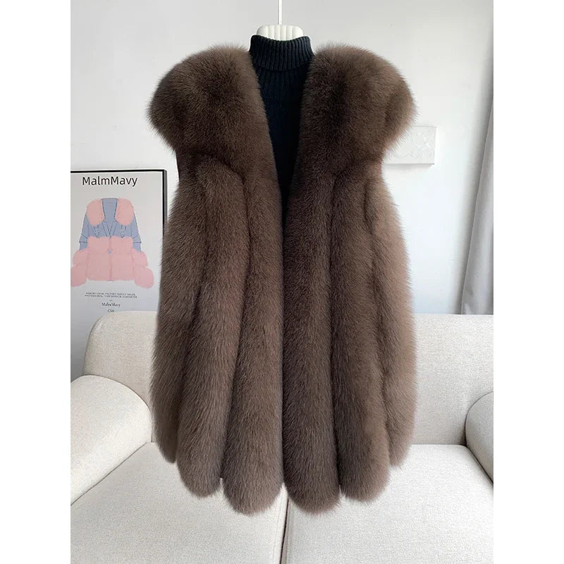 Fox Fur Vest for Women – Luxury Thick Real Fur Coat for Autumn/Winter