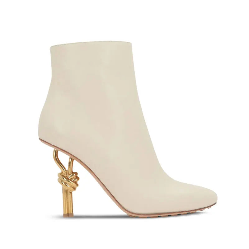 Thermal Square Toe Ankle Boots – Metal Knot Heel Stiletto Boots for Women