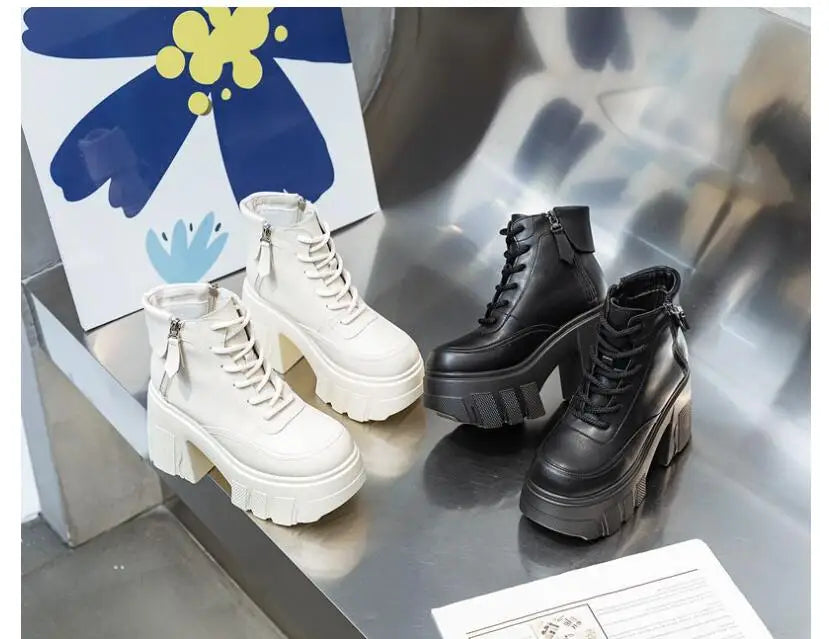 TuoYAO Genuine Leather Platform Ankle Boots