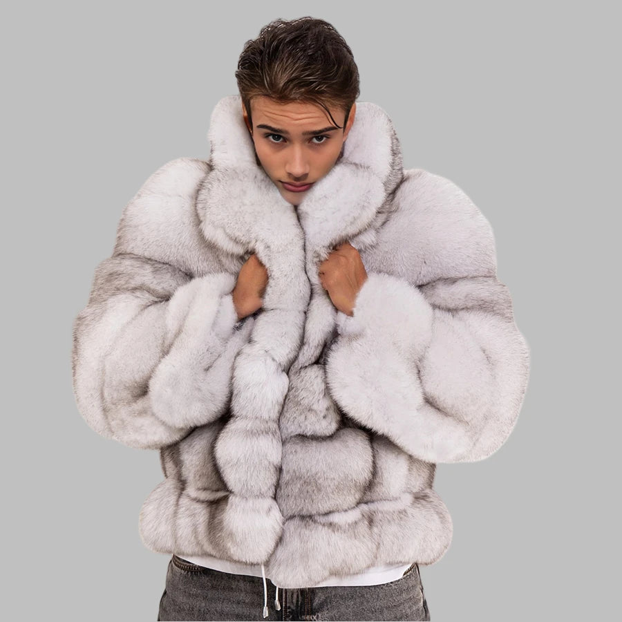 Atlas Fox Fur Coat – Men’s Blue Luxury Winter Jacket