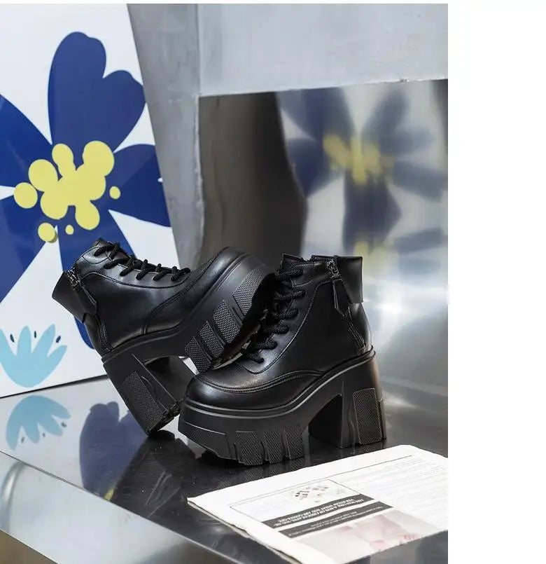 TuoYAO Genuine Leather Platform Ankle Boots