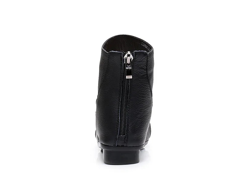 WOIZGIC Women’s Genuine Leather Platform Ankle Boots Zipper Warm Plush Autumn Winter