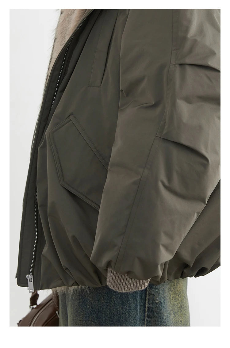 Korean Women’s Down Coat – Loose Hooded Jacket with Faux Fur Collar, 90% White Duck Down, Autumn/Winter 2025