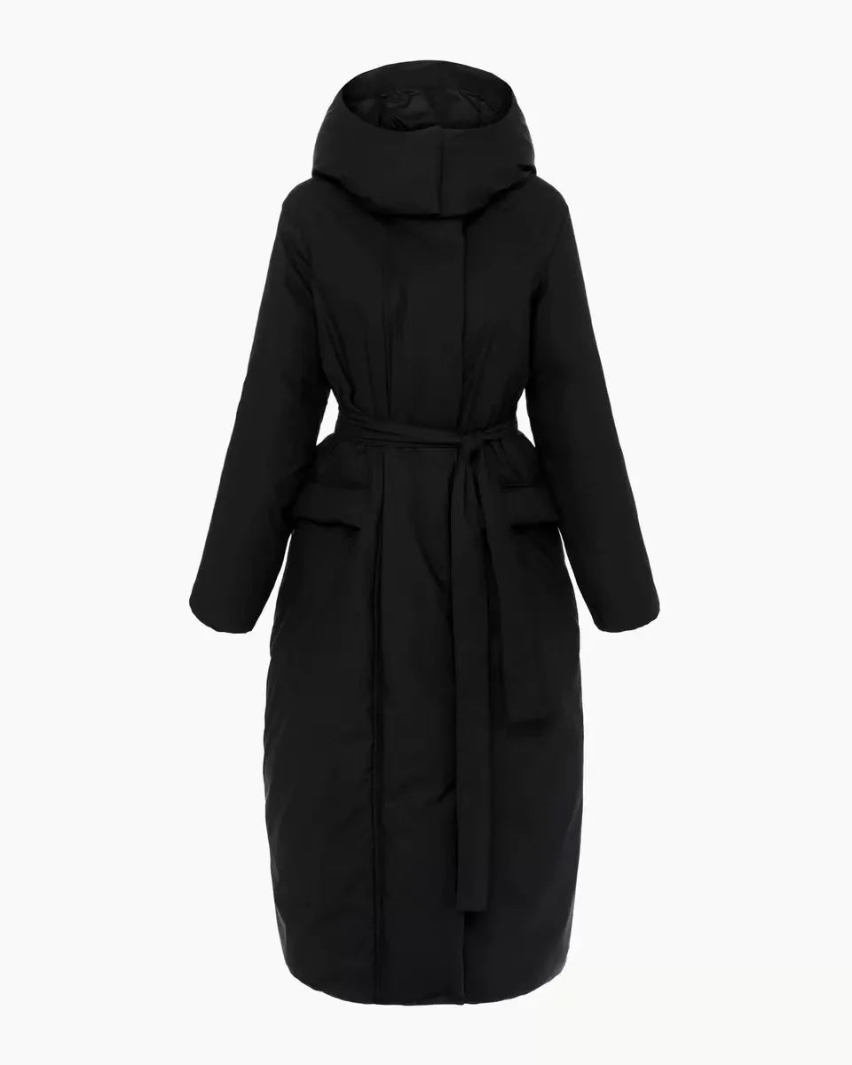 KHY Long Hooded Cotton Coat – Knee-Length Thickened Warm Outerwear for Women