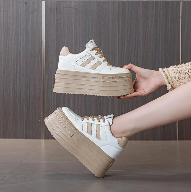 KAYOULAI 10cm Cow Leather Platform Sneakers