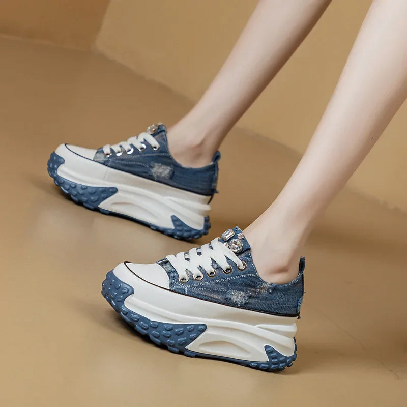 Fujin Denim Leather Platform Sneakers