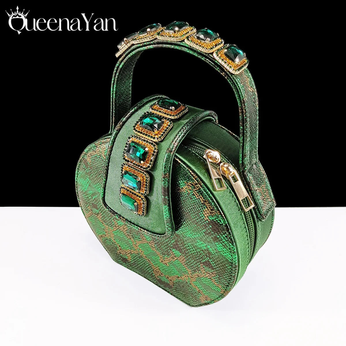 Elegant Green Peep-Toe Heels & Matching Bag Set