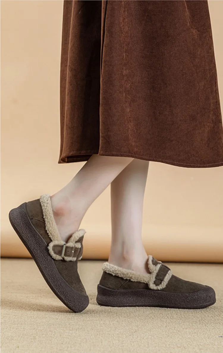 AIYUQI Winter Velvet Genuine Leather Sneakers