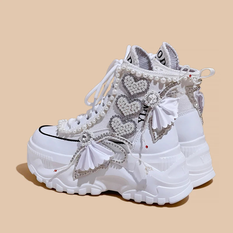 Sweet Cherub Thick-Soled Canvas Sneakers