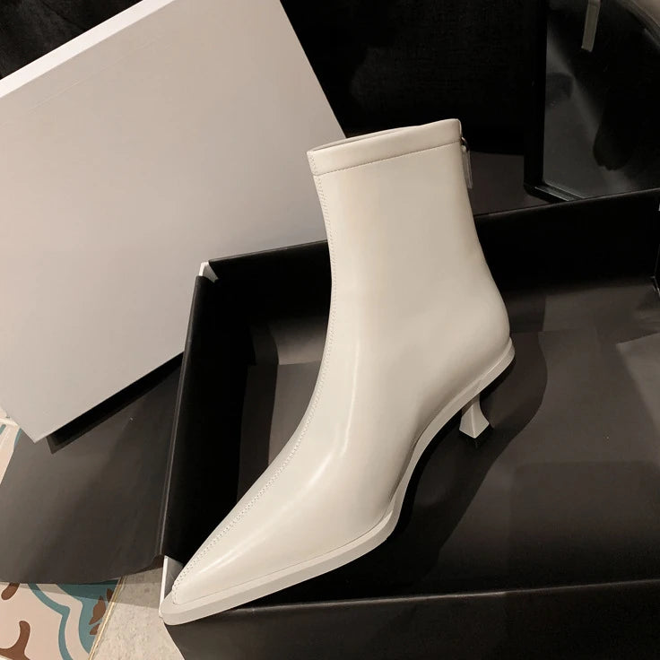 SLSHLYJ Pointed Cowhide Ankle Boots – 5.5cm Slim Heel